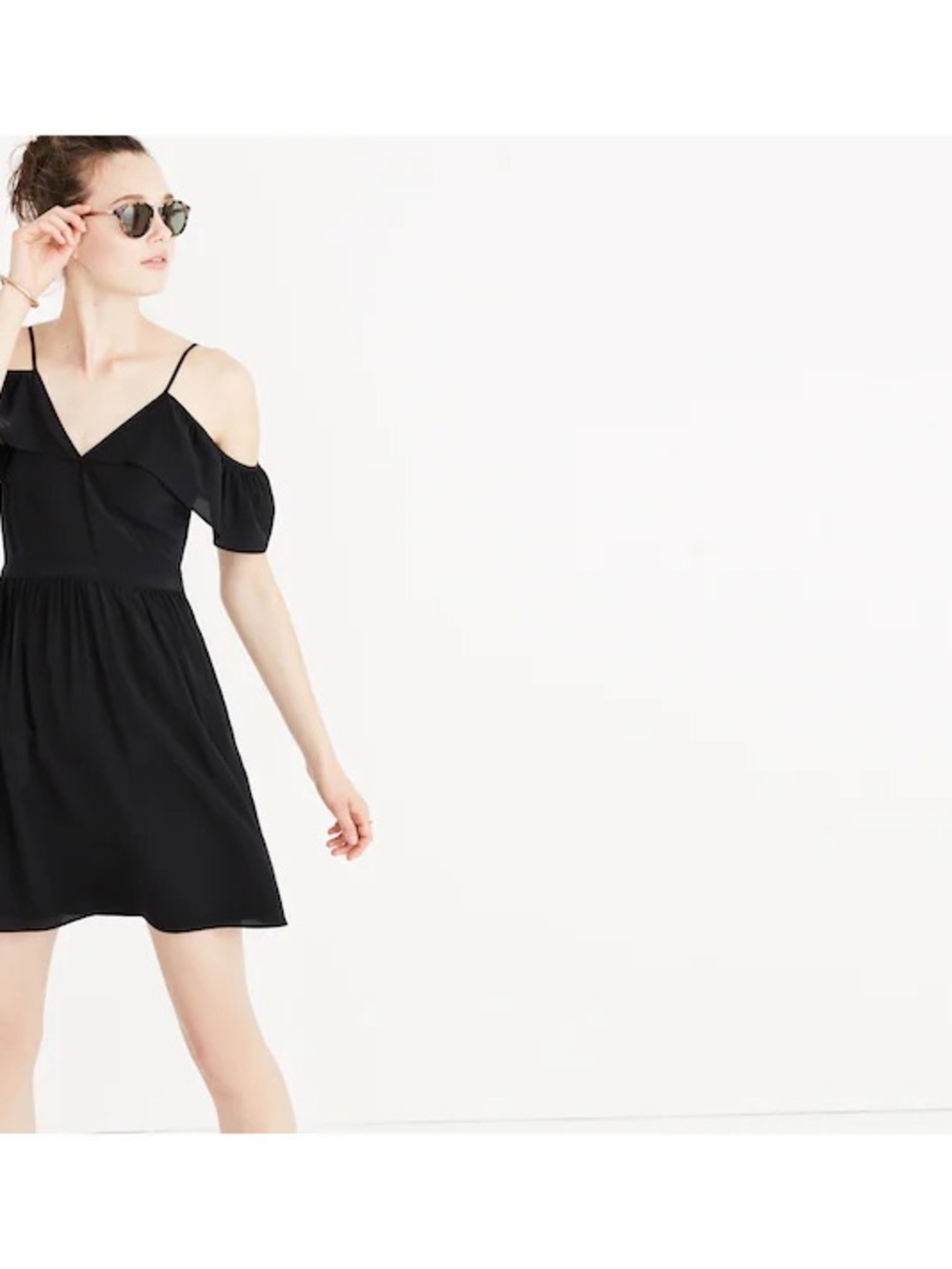 Madewell Silk Cold-Shoulder Ruffle Dress
